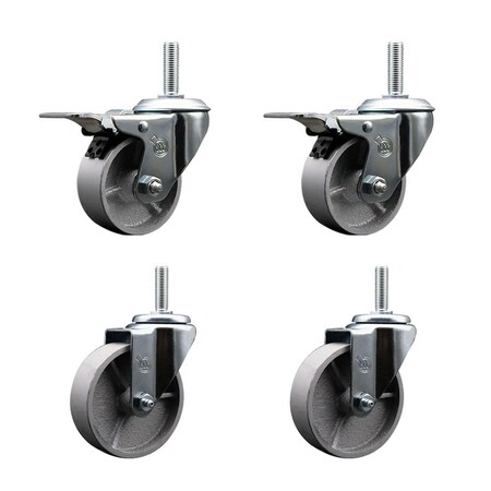 Service Caster 4 Inch Semi Steel Swivel 58 Inch Threaded Stem Caster Set 2 Total Lock Brakes SCC-TSTTL20S414-SSS-58212-2-S-2